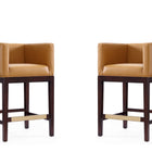 Manhattan Comfort Kingsley Mid-Century Modern Wood Upholstered Counter Stool in Camel - Set of 2