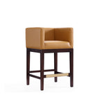 Manhattan Comfort Kingsley Mid-Century Modern Wood Upholstered Counter Stool in Camel - Set of 2