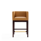 Manhattan Comfort Kingsley Mid-Century Modern Wood Upholstered Counter Stool in Camel - Set of 2