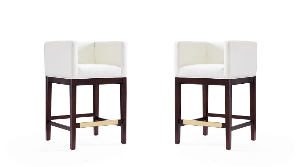 Manhattan Comfort Kingsley Mid-Century Modern Wood Upholstered Counter Stool in Ivory - Set of 2