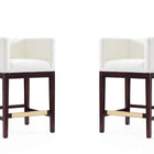 Manhattan Comfort Kingsley Mid-Century Modern Wood Upholstered Counter Stool in Ivory - Set of 2