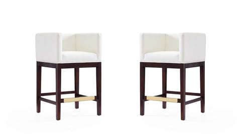 Manhattan Comfort Kingsley Mid-Century Modern Wood Upholstered Counter Stool in Ivory - Set of 2