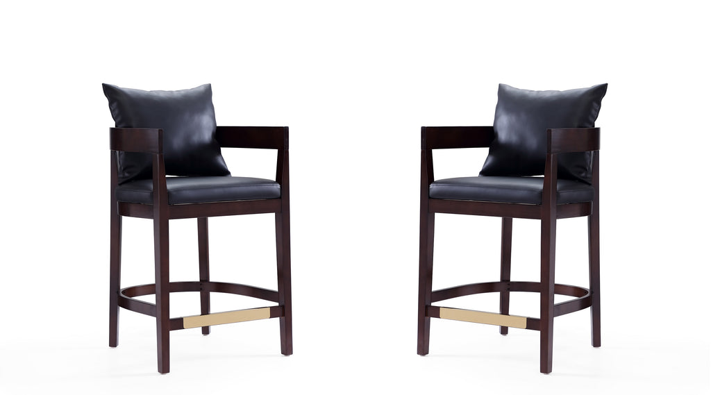 Manhattan Comfort Ritz Mid-Century Modern Wood Upholstered Counter Stool in Black - Set of 2