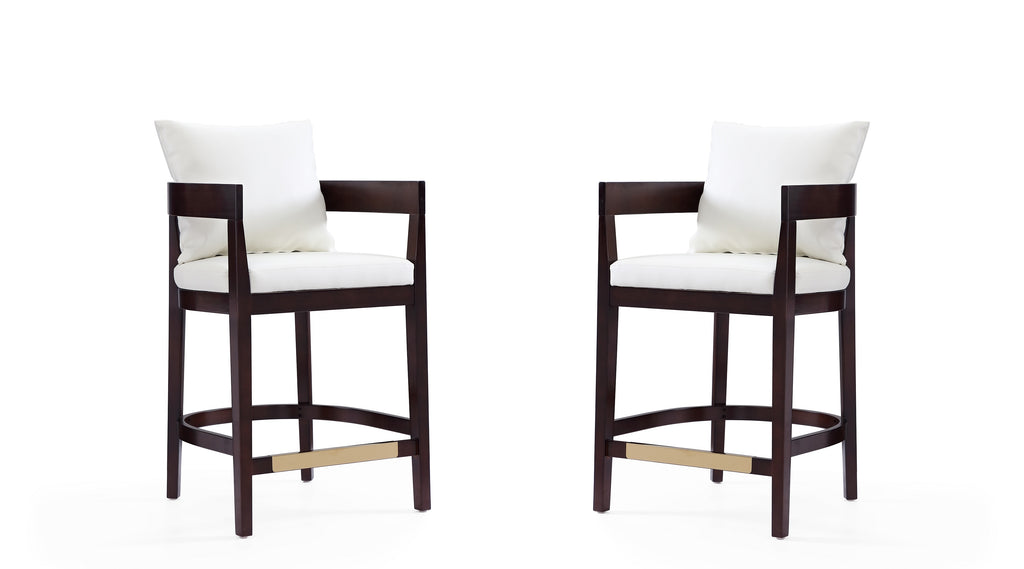 Manhattan Comfort Ritz Mid-Century Modern Wood Upholstered Counter Stool in Ivory - Set of 2