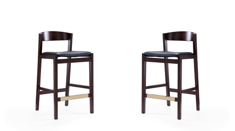 Manhattan Comfort Klismos Mid-Century Modern Wood Upholstered Counter Stool in Black - Set of 2