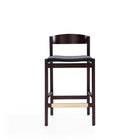Manhattan Comfort Klismos Mid-Century Modern Wood Upholstered Counter Stool in Black - Set of 2