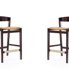 Manhattan Comfort Klismos Mid-Century Modern Wood Upholstered Counter Stool in Camel - Set of 2