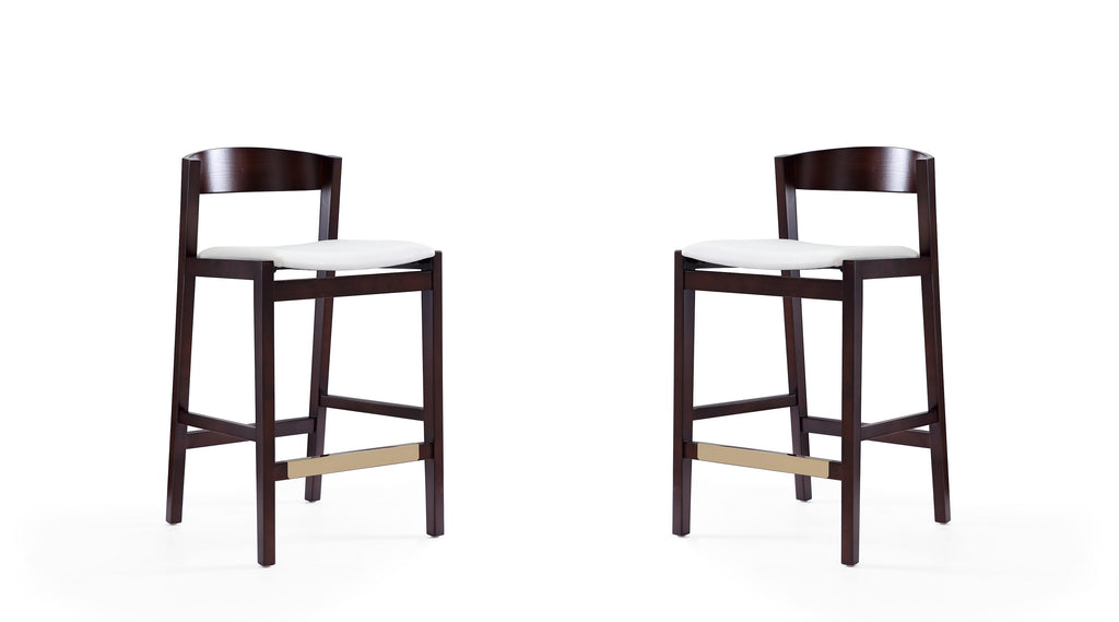 Manhattan Comfort Klismos Mid-Century Modern Wood Upholstered Counter Stool in Ivory - Set of 2