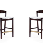 Manhattan Comfort Klismos Mid-Century Modern Wood Upholstered Counter Stool in Ivory - Set of 2