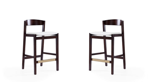 Manhattan Comfort Klismos Mid-Century Modern Wood Upholstered Counter Stool in Ivory - Set of 2