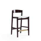 Manhattan Comfort Klismos Mid-Century Modern Wood Upholstered Counter Stool in Ivory - Set of 2