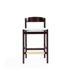 Manhattan Comfort Klismos Mid-Century Modern Wood Upholstered Counter Stool in Ivory - Set of 2