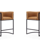 Manhattan Comfort Cosmopolitan Mid-Century Modern Metal Upholstered Counter Stool in Camel - Set of 2