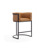 Manhattan Comfort Cosmopolitan Mid-Century Modern Metal Upholstered Counter Stool in Camel - Set of 2