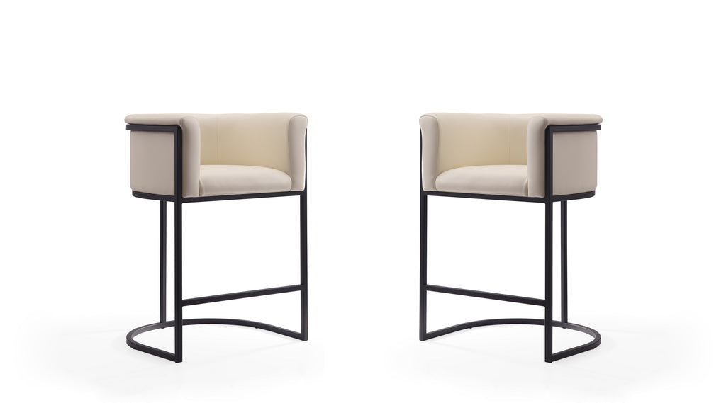 Manhattan Comfort Cosmopolitan Mid-Century Modern Metal Upholstered Counter Stool in Cream - Set of 2