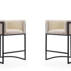 Manhattan Comfort Cosmopolitan Mid-Century Modern Metal Upholstered Counter Stool in Cream - Set of 2