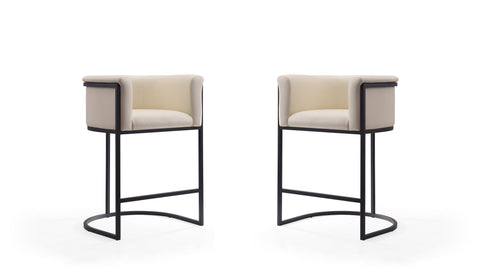 Manhattan Comfort Cosmopolitan Mid-Century Modern Metal Upholstered Counter Stool in Cream - Set of 2