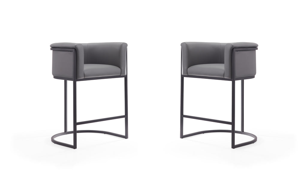Manhattan Comfort Cosmopolitan Mid-Century Modern Metal Upholstered Counter Stool in Gray - Set of 2