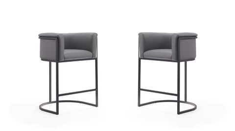 Manhattan Comfort Cosmopolitan Mid-Century Modern Metal Upholstered Counter Stool in Gray - Set of 2