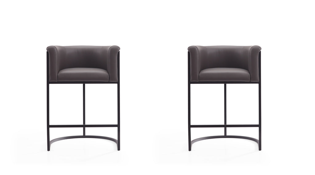 Manhattan Comfort Cosmopolitan Mid-Century Modern Metal Upholstered Counter Stool in Graphite - Set of 2