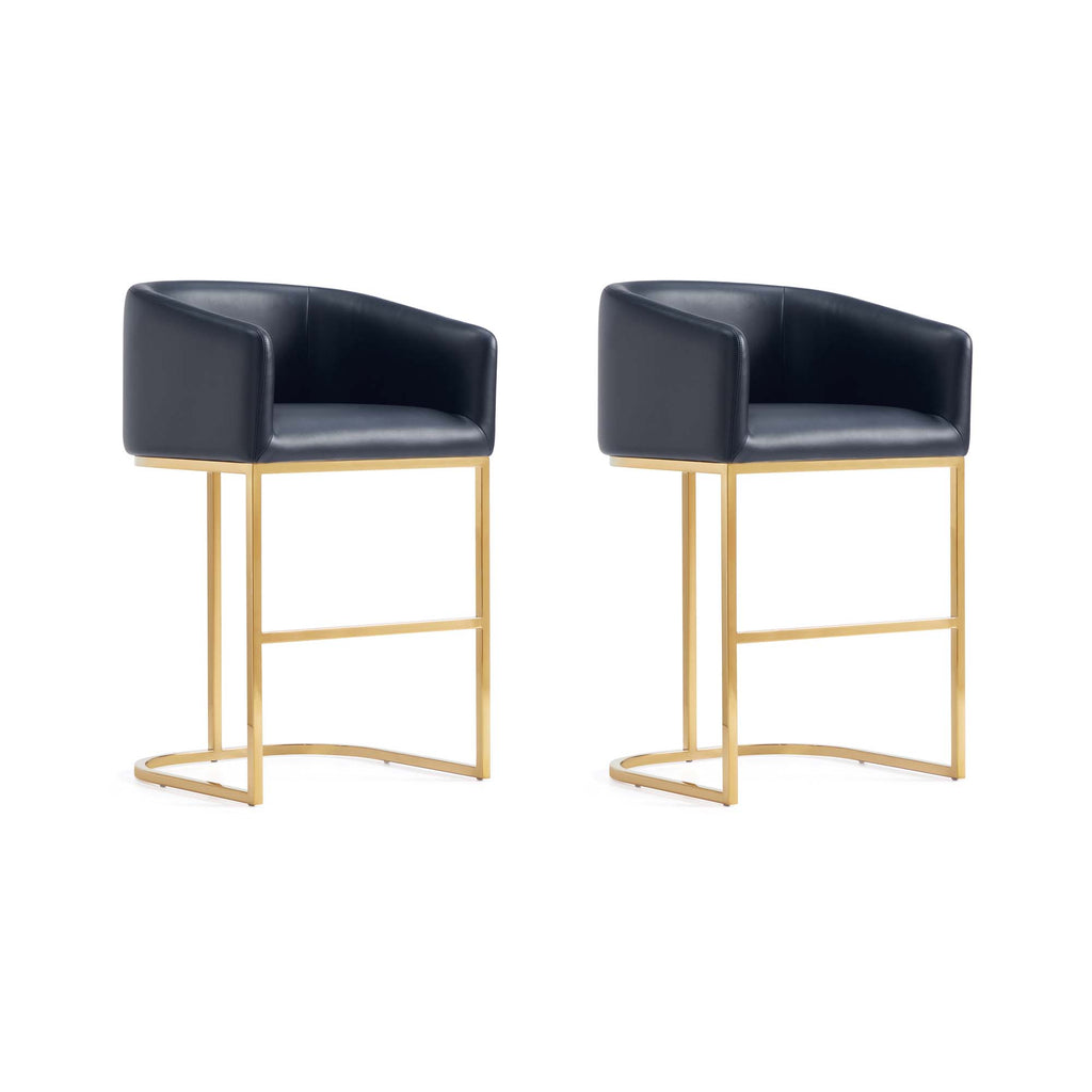 Manhattan Comfort Louvre Mid-Century Modern Metal Upholstered Counter Stool in Black - Set of 2