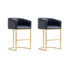 Manhattan Comfort Louvre Mid-Century Modern Metal Upholstered Counter Stool in Black - Set of 2