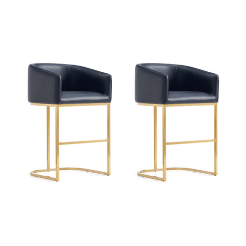 Manhattan Comfort Louvre Mid-Century Modern Metal Upholstered Counter Stool in Black - Set of 2