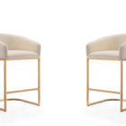 Manhattan Comfort Louvre Mid-Century Modern Metal Upholstered Counter Stool in Cream - Set of 2