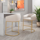 Manhattan Comfort Louvre Mid-Century Modern Metal Upholstered Counter Stool in Cream - Set of 2