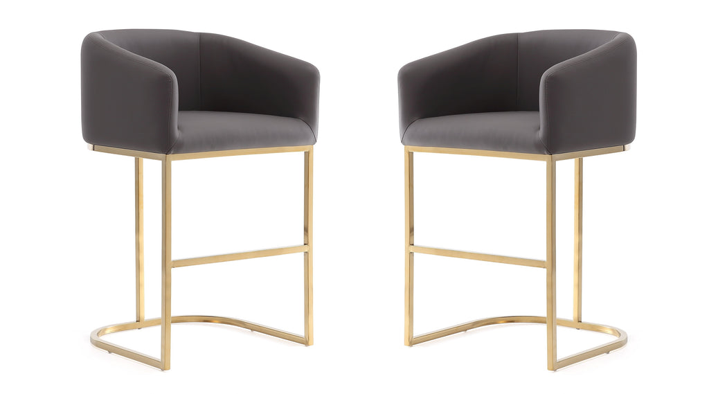 Manhattan Comfort Louvre Mid-Century Modern Metal Upholstered Counter Stool in Gray - Set of 2