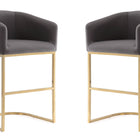 Manhattan Comfort Louvre Mid-Century Modern Metal Upholstered Counter Stool in Gray - Set of 2