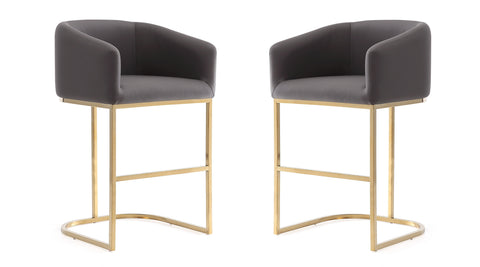 Manhattan Comfort Louvre Mid-Century Modern Metal Upholstered Counter Stool in Gray - Set of 2