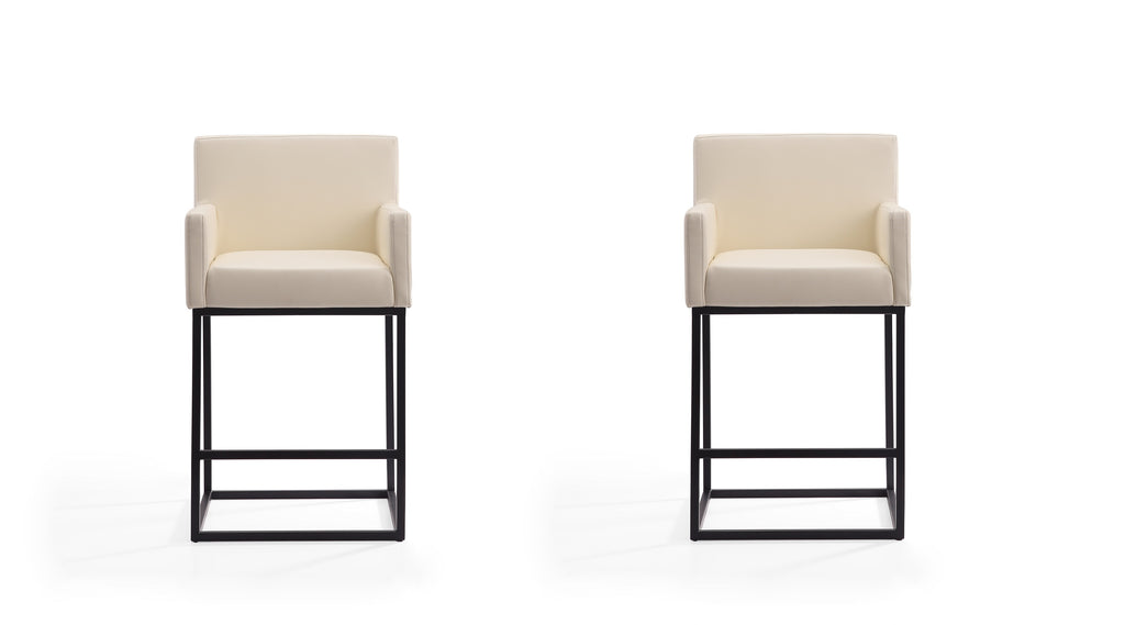 Manhattan Comfort Ambassador Mid-Century Modern Metal Upholstered Counter Stool in Cream - Set of 2