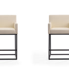 Manhattan Comfort Ambassador Mid-Century Modern Metal Upholstered Counter Stool in Cream - Set of 2