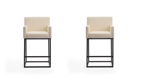 Manhattan Comfort Ambassador Mid-Century Modern Metal Upholstered Counter Stool in Cream - Set of 2