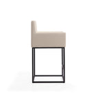 Manhattan Comfort Ambassador Mid-Century Modern Metal Upholstered Counter Stool in Cream - Set of 2