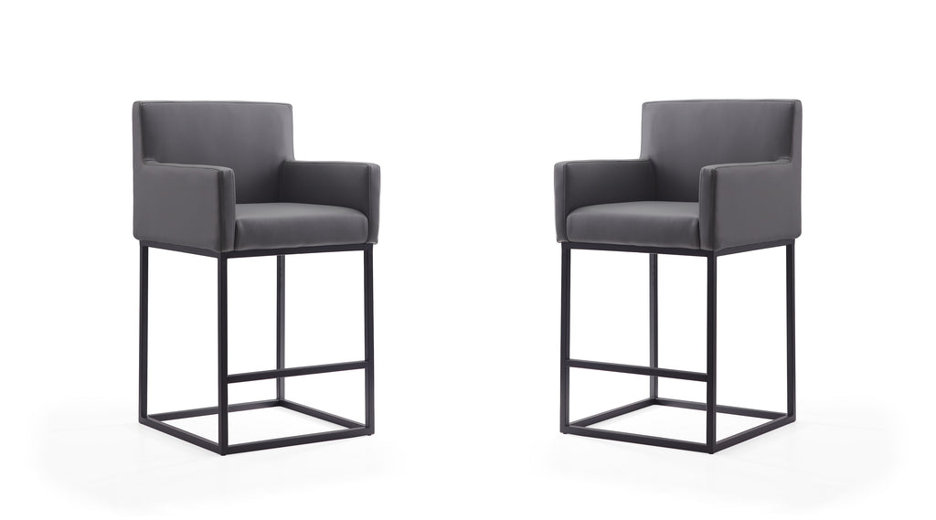 Manhattan Comfort Ambassador Mid-Century Modern Metal Upholstered Counter Stool in Gray - Set of 2