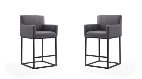 Manhattan Comfort Ambassador Mid-Century Modern Metal Upholstered Counter Stool in Gray - Set of 2