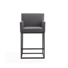 Manhattan Comfort Ambassador Mid-Century Modern Metal Upholstered Counter Stool in Gray - Set of 2