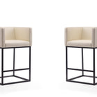 Manhattan Comfort Embassy Mid-Century Modern Metal Upholstered Counter Stool in Cream - Set of 2
