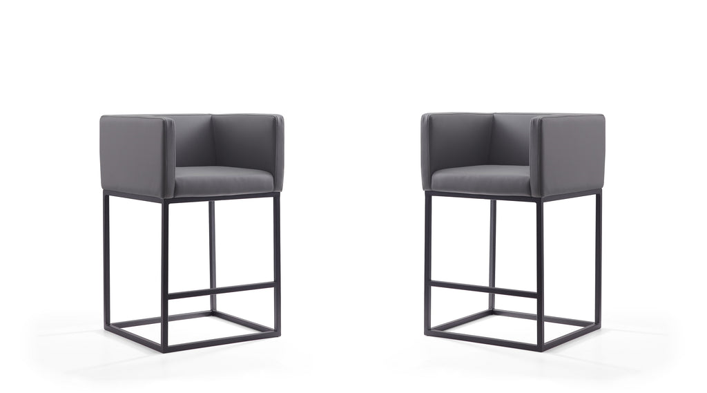 Manhattan Comfort Embassy Mid-Century Modern Metal Upholstered Counter Stool in Gray - Set of 2