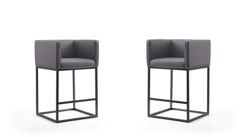 Manhattan Comfort Embassy Mid-Century Modern Metal Upholstered Counter Stool in Gray - Set of 2