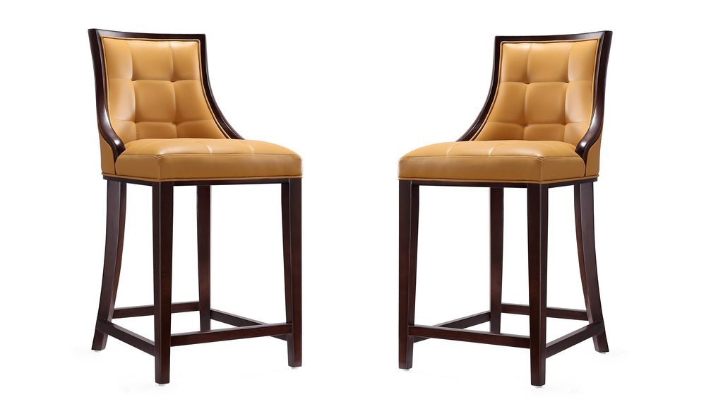 Manhattan Comfort Fifth Avenue Traditional Wood Upholstered Counter Stool in Camel - Set of 2