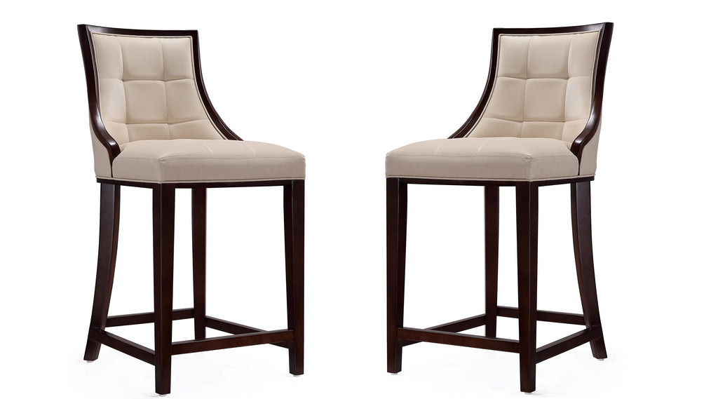 Manhattan Comfort Fifth Avenue Traditional Wood Upholstered Counter Stool in Cream - Set of 2