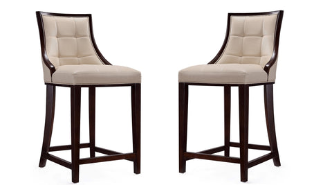 Manhattan Comfort Fifth Avenue Traditional Wood Upholstered Counter Stool in Cream - Set of 2