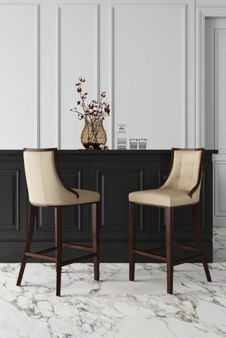Manhattan Comfort Fifth Avenue Traditional Wood Upholstered Counter Stool in Cream - Set of 2