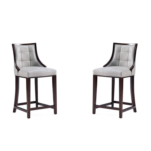 Manhattan Comfort Fifth Avenue Traditional Wood Upholstered Counter Stool in Light Gray - Set of 2