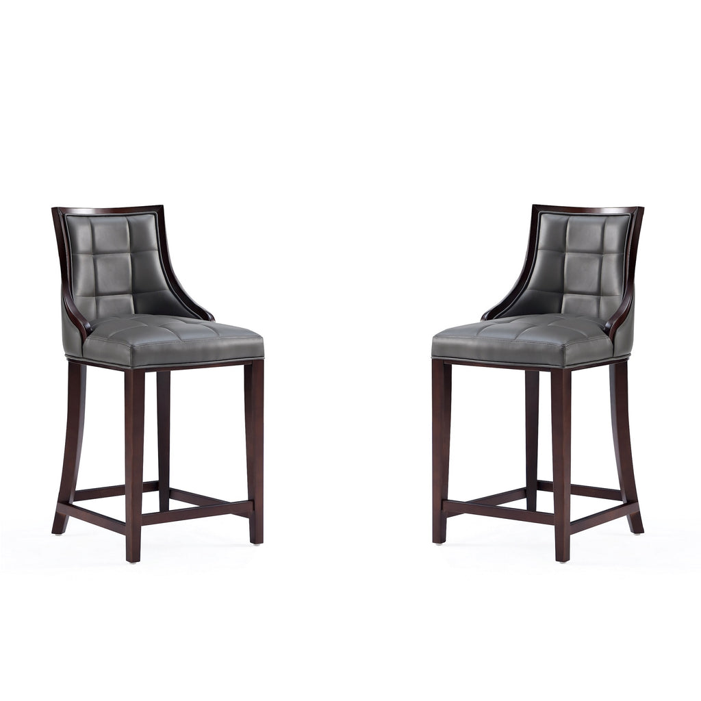 Manhattan Comfort Fifth Avenue Traditional Wood Upholstered Counter Stool in Graphite - Set of 2