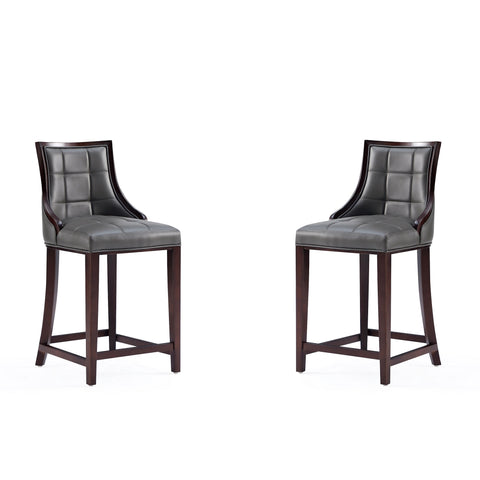 Manhattan Comfort Fifth Avenue Traditional Wood Upholstered Counter Stool in Graphite - Set of 2
