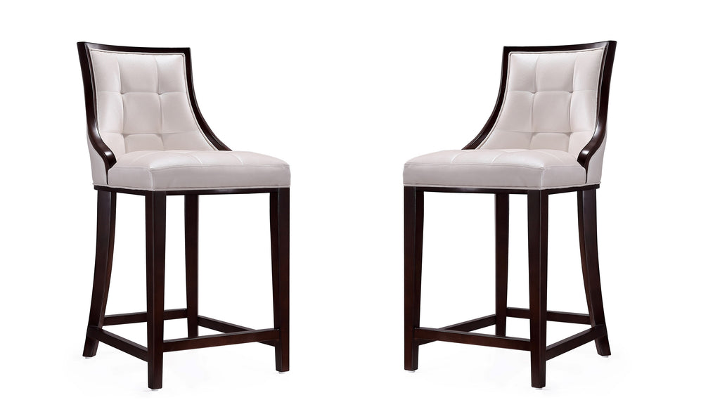 Manhattan Comfort Fifth Avenue Traditional Wood Upholstered Counter Stool in Pearl White - Set of 2